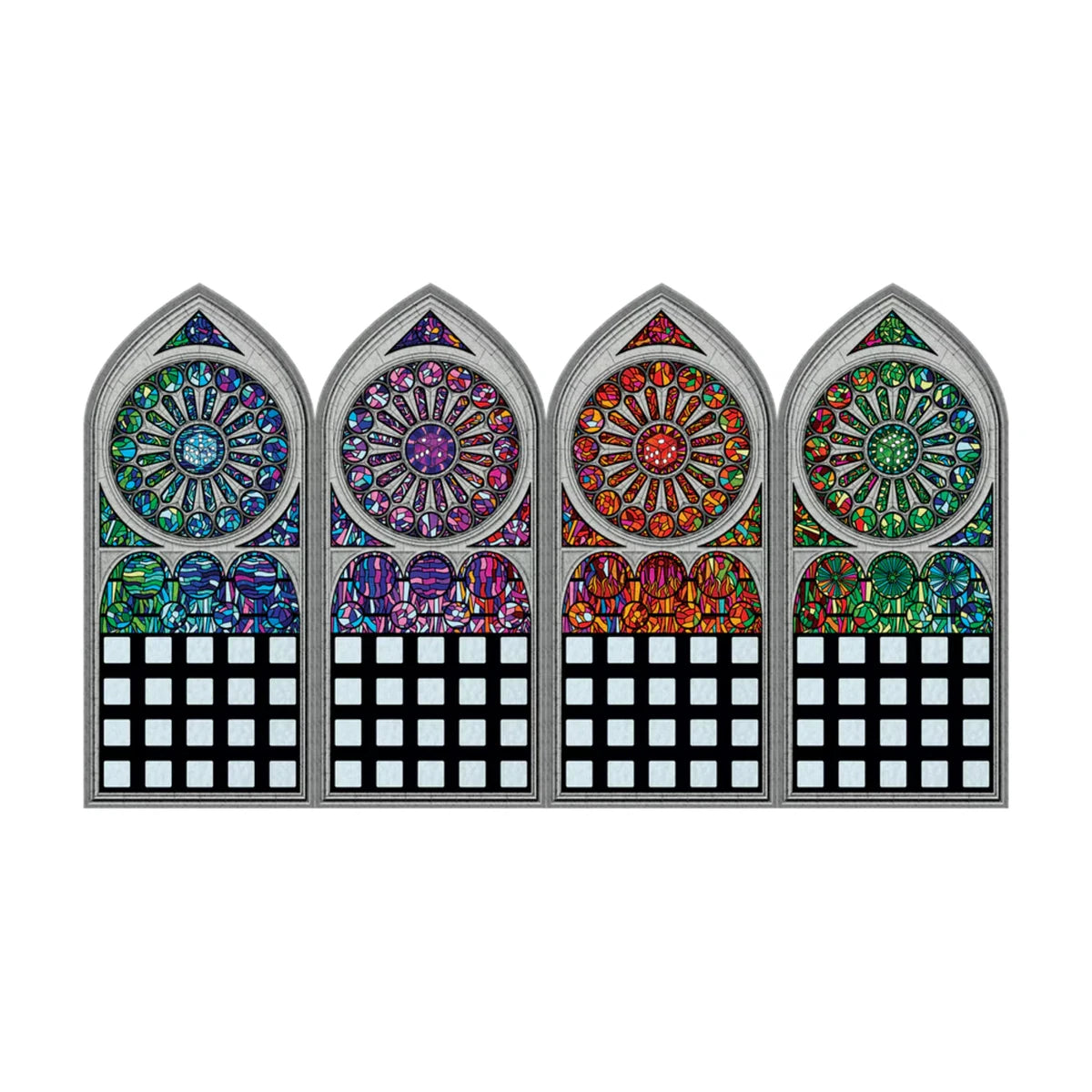 Sagrada stained glass window player boards showing colourful dice pattern grids