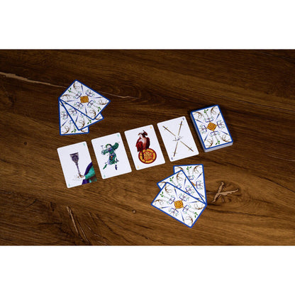 Scopa traditional card game layout showing played cards, card backs and capture area