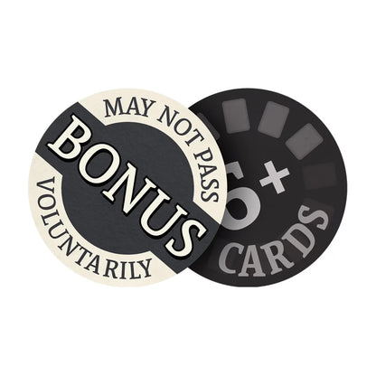 Seers Catalog bonus tokens showing may not pass and bonus scoring tokens for the strategic card game