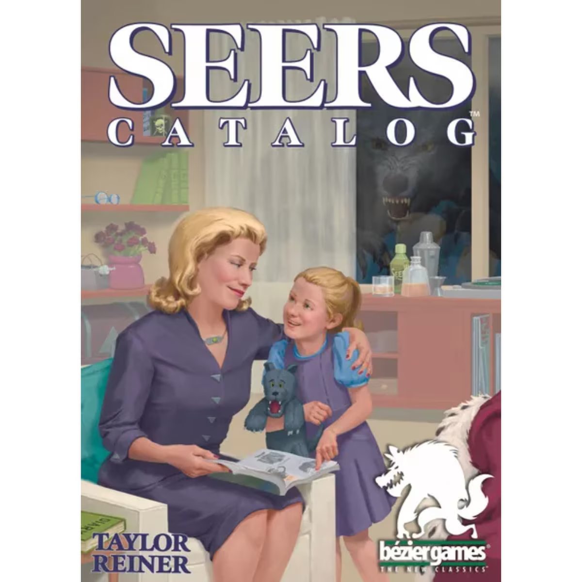 Seers Catalog card game cover art showing seers, werewolf artwork and supernatural catalog theme