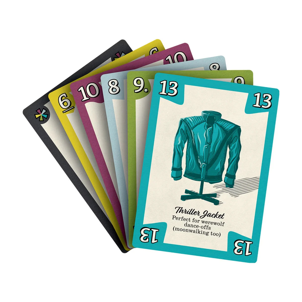 Seers Catalog suited cards fan showing colourful numbered cards used for hand management and almost-shedding gameplay