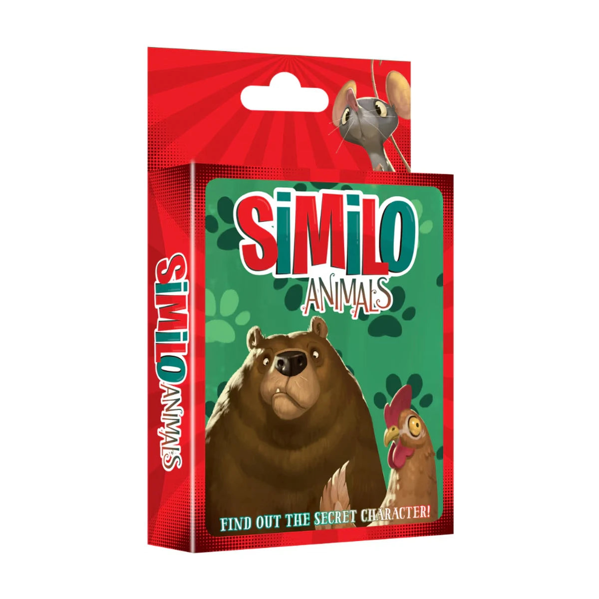 Similo Animals card game angled pack front showing bear, chicken and mouse artwork