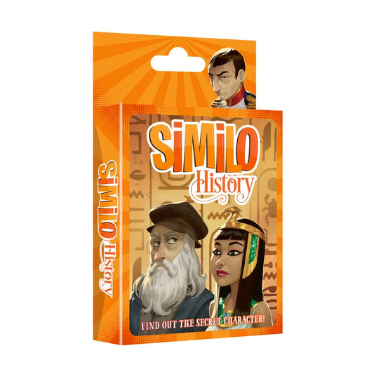Similo History card game angled pack front showing illustrated historical characters and orange cover design