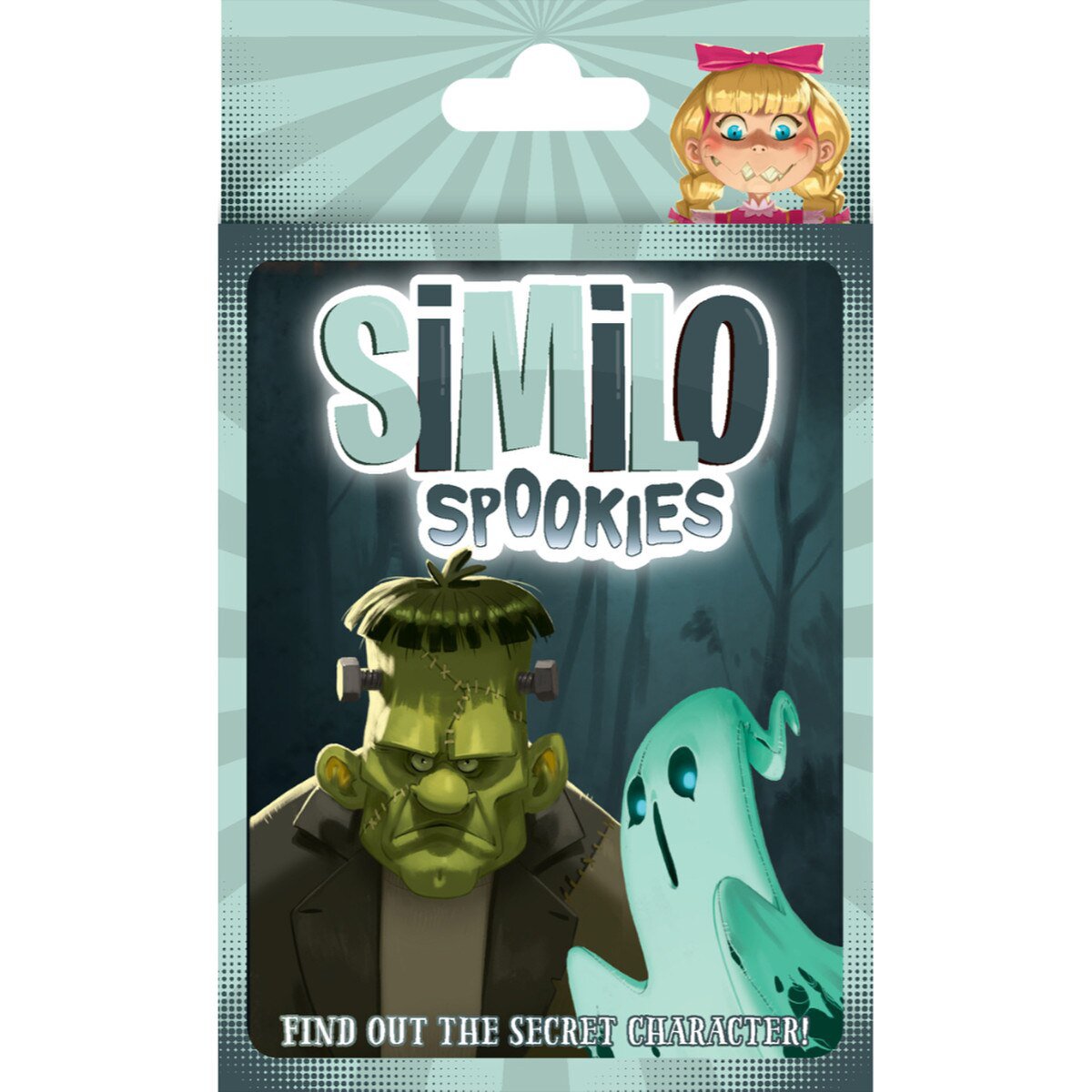 Similo Spookies card game hanging pack front with spooky character artwork and secret character message