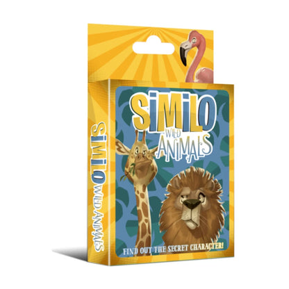 Similo Wild Animals card game angled pack front showing giraffe, lion and flamingo artwork