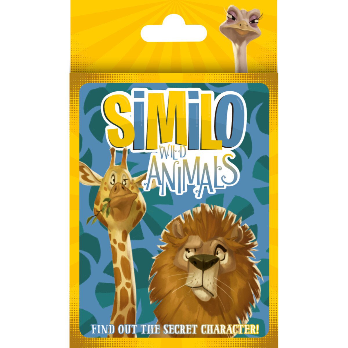 Similo Wild Animals card game hanging pack front with giraffe, lion and ostrich artwork