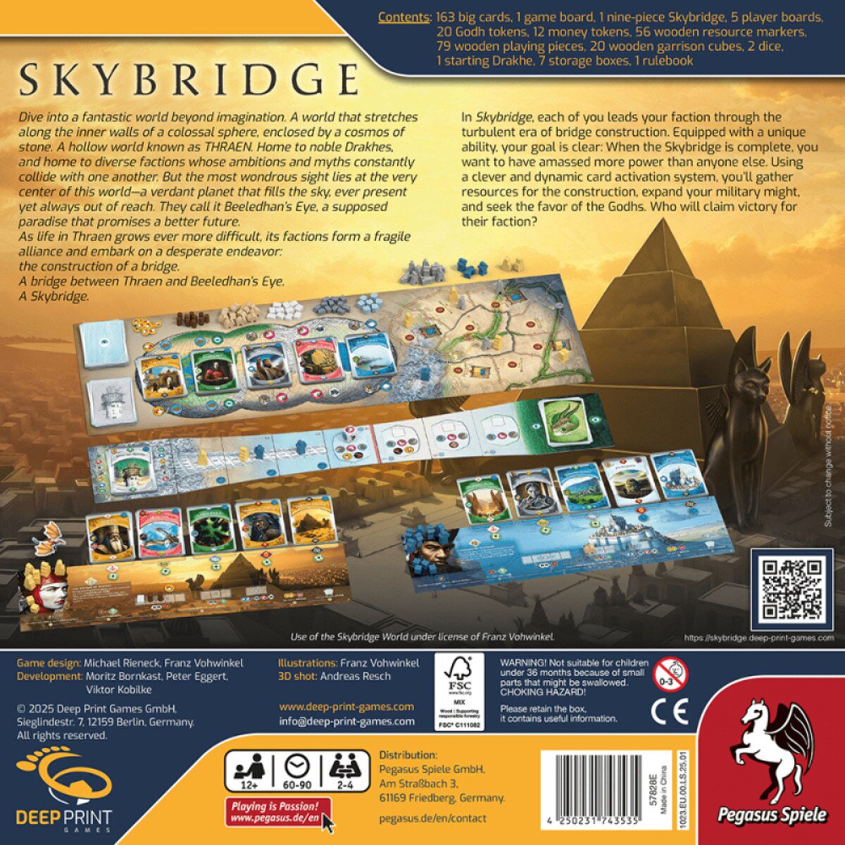 Skybridge board game back of box showing game components cards board and nine piece Skybridge