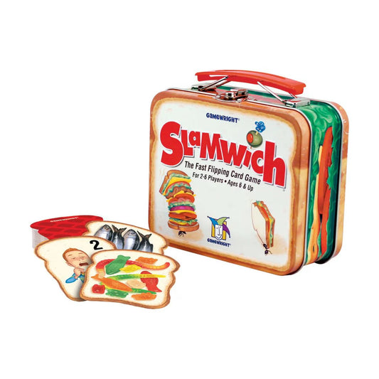 Slamwich Deluxe Tin card game with bread-shaped cards and collectible lunchbox tin for fast family play