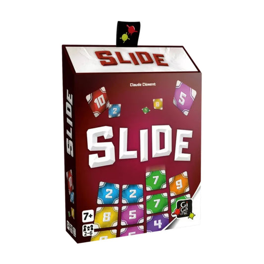 Slide South African Edition card game box front with colourful numbered cards and bold red background