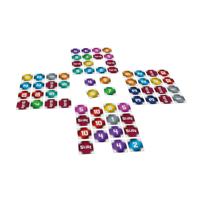 Slide South African Edition gameplay setup showing 4x4 card grids and numbered cards in play