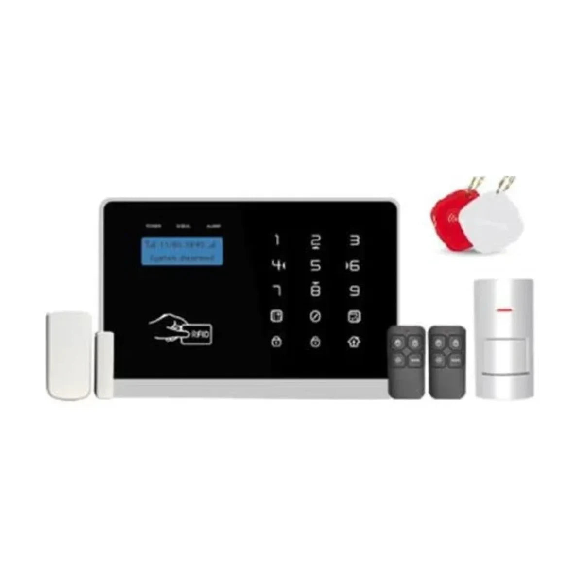 GSM + WiFi smart home alarm kit 433MHz with keypad panel, remotes, RFID tags and sensors
