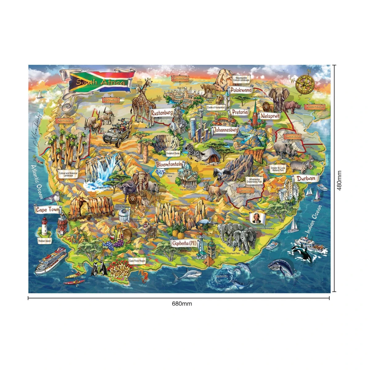 South Africa Landmarks 1000pc jigsaw puzzle artwork with completed size 680 x 480mm