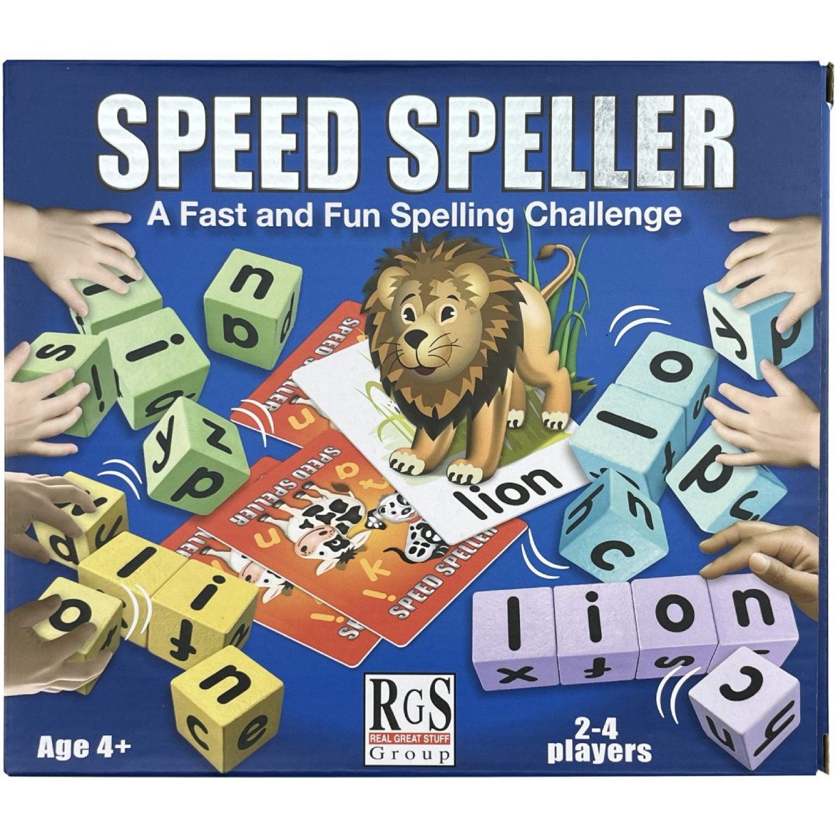 Close-up front of Speed Speller box showing age 4 plus and 2 to 4 players