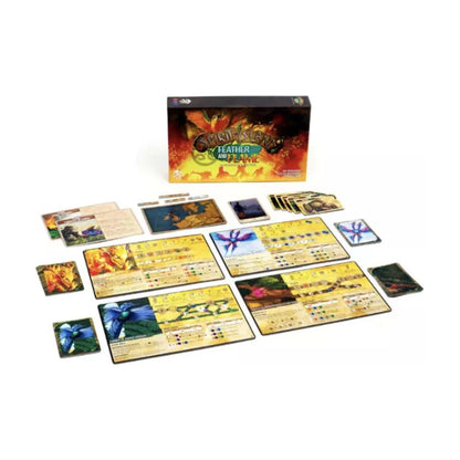 Spirit Island Feather and Flame expansion Spirit panels, cards and components