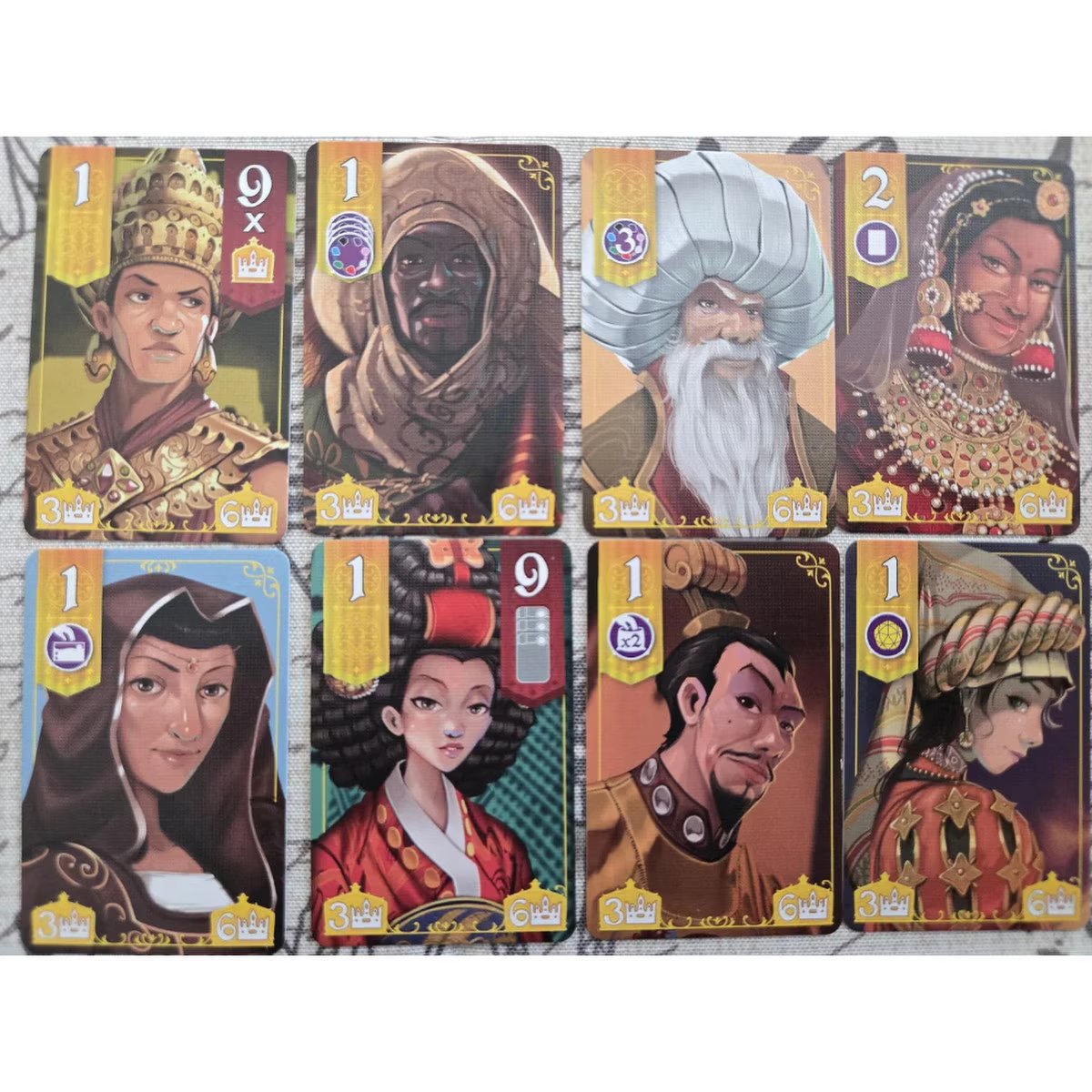 Eight new Royal cards included with the Splendor Duel The Counterfeiters expansion