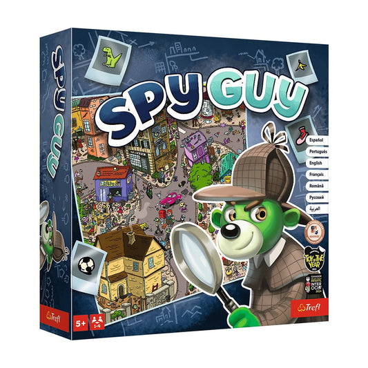 Spy Guy Board Game Trefl box front showing detective character and hidden object city artwork