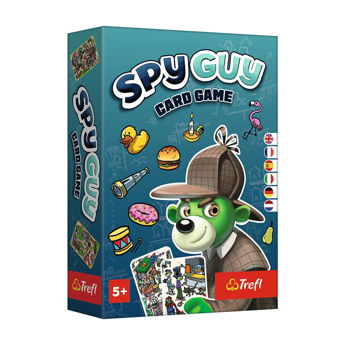 Spy Guy Card Game Trefl box front showing detective character and clue icons