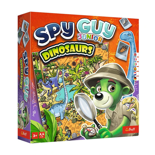 Spy Guy Junior Dinosaurs Board Game box front by Trefl for ages 3 plus with dinosaur detective artwork