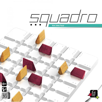 Squadro Mini modern classic board game front cover showing wooden pieces and abstract movement board design