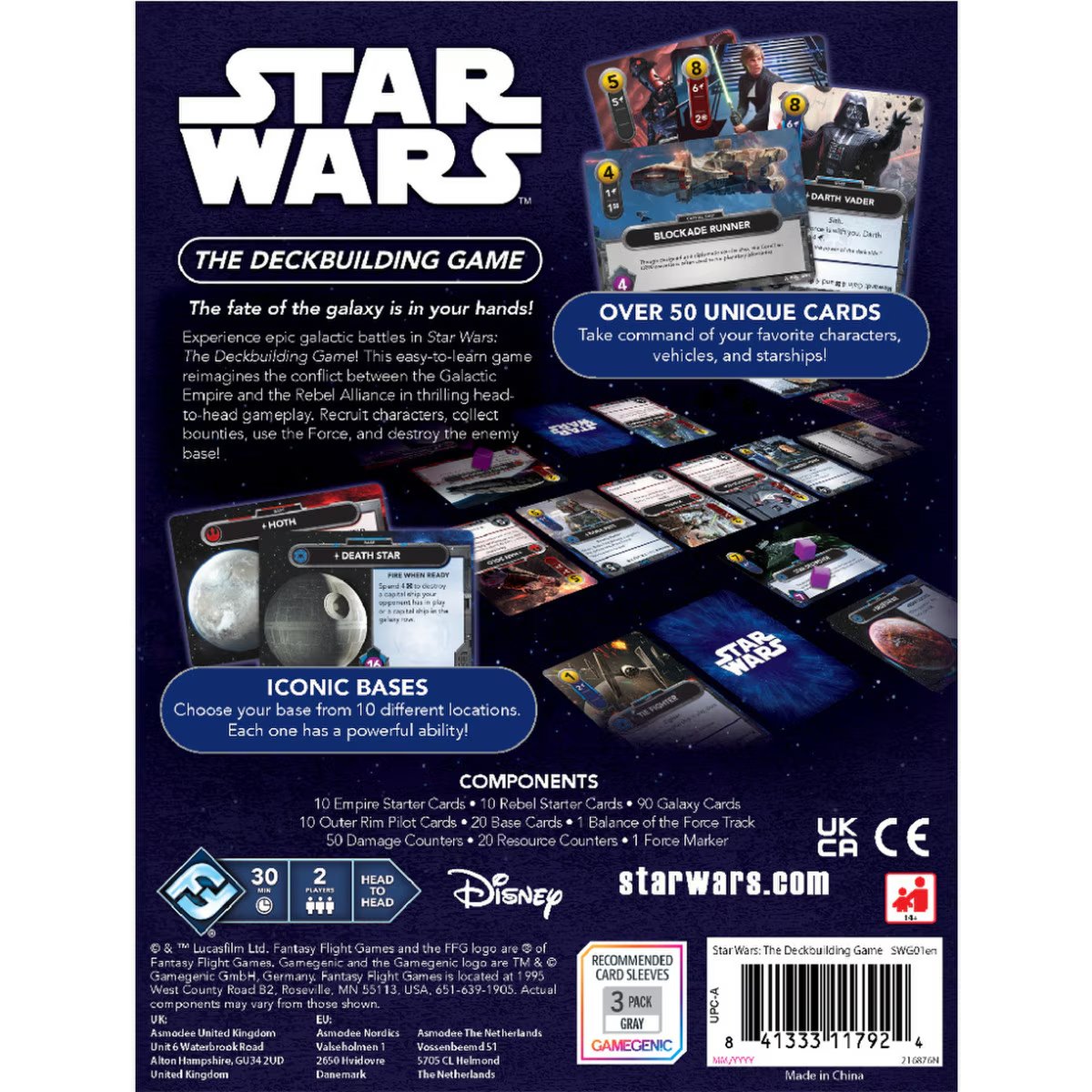 Star Wars The Deckbuilding Game gameplay setup, cards, bases and components