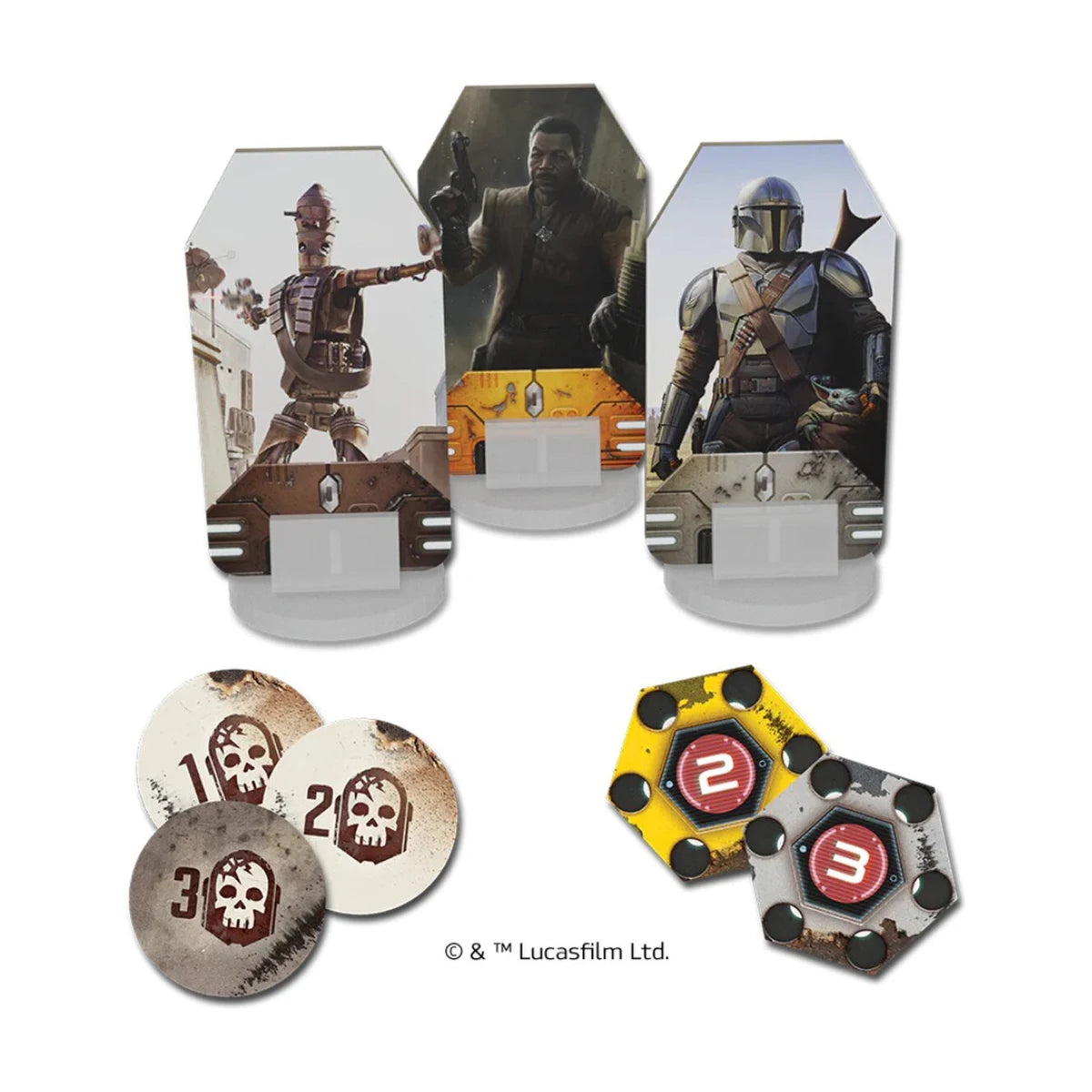 Star Wars The Mandalorian Adventures character standees damage tokens and disrupt tokens