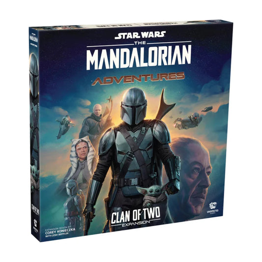 Star Wars The Mandalorian Adventures Clan of Two board game expansion box featuring The Mandalorian Grogu Ahsoka Tano and Boba Fett