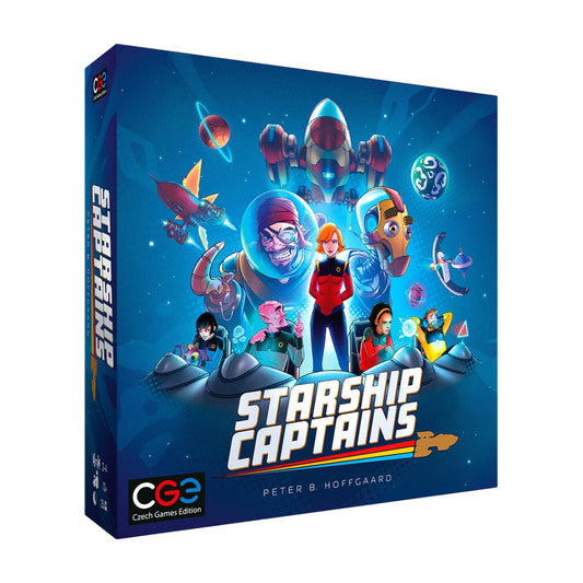 Starship Captains board game box front showing the Czech Games Edition sci-fi strategy game for 1 to 4 players