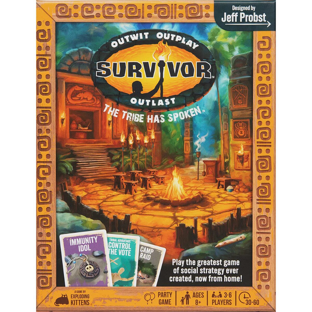 Survivor The Tribe Has Spoken card game box front showing Tribal Council artwork