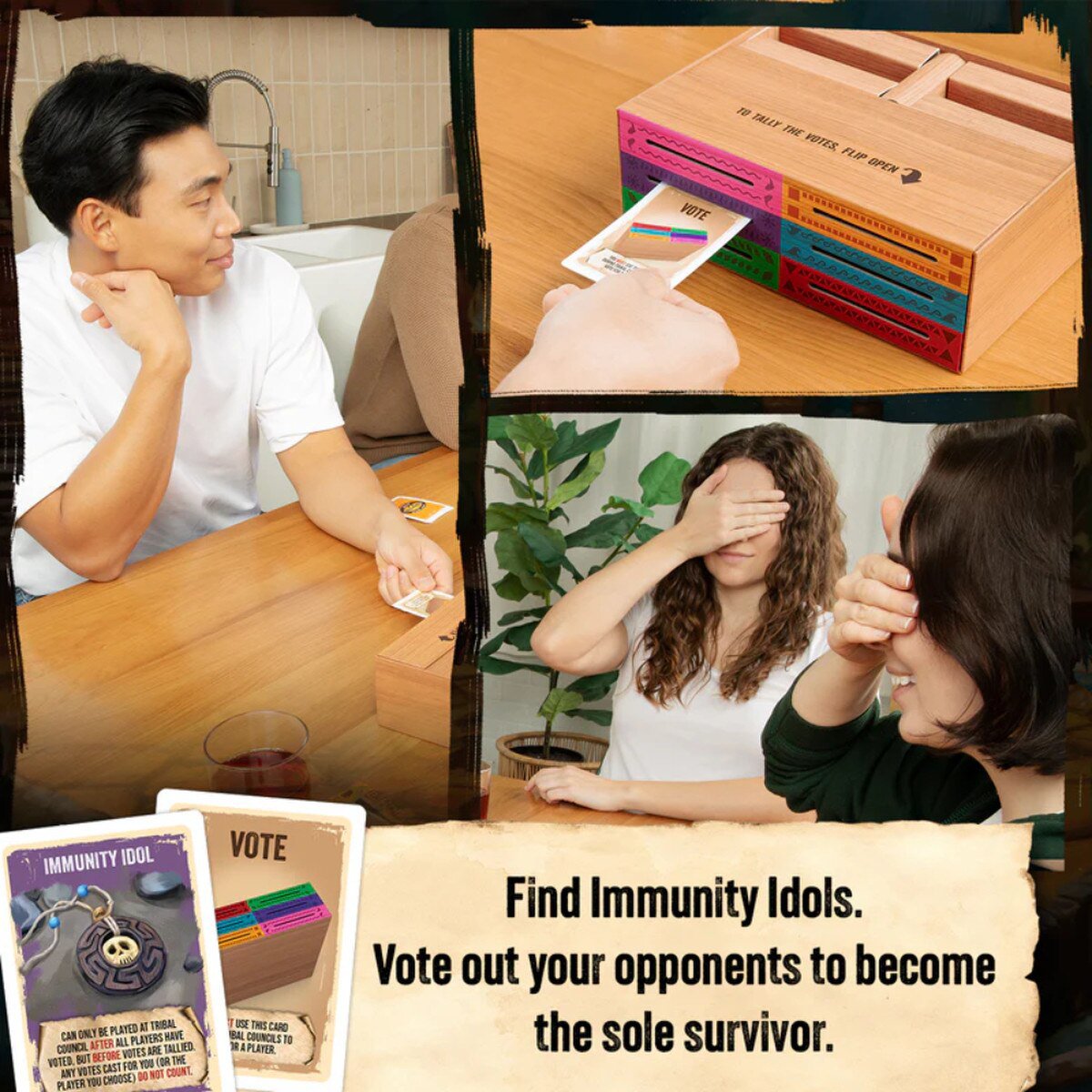 Survivor The Tribe Has Spoken voting box with Vote card and Immunity Idol card