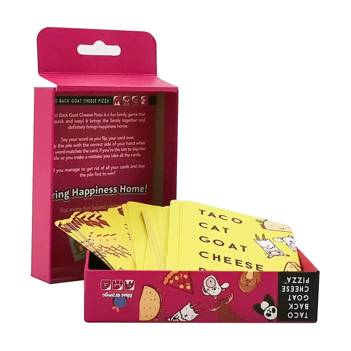 Taco Back Goat Cheese Pizza open box showing cards inside