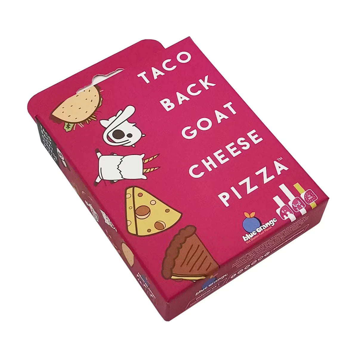 Angled front view of Taco Back Goat Cheese Pizza boxed