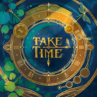 Take Time board game cover art with clock illustration