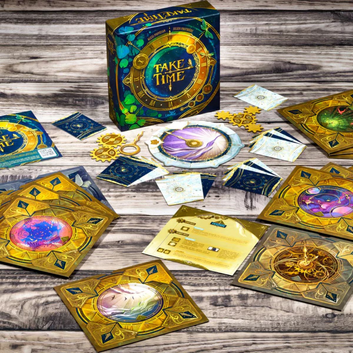 Take Time cooperative board game gameplay scene with box and components