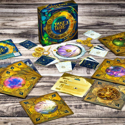 Take Time cooperative board game gameplay scene with box and components