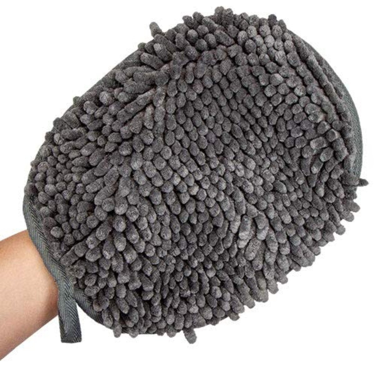 Tall Tails Wet Paws Dog Drying Mitt worn on hand showing absorbent textured surface