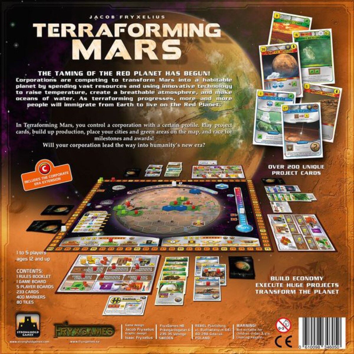 Terraforming Mars board game back box with game overview and contents