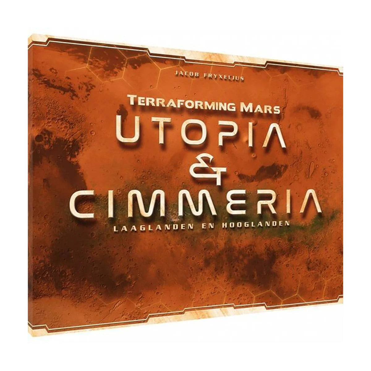 Terraforming Mars Utopia and Cimmeria angled box showing the Mars map expansion for Terraforming Mars board game