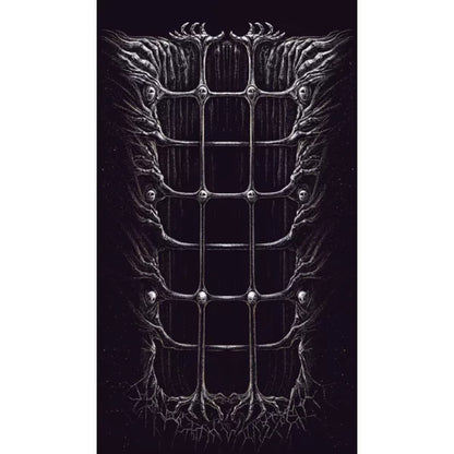 The Night Cage Shrieking Hollow expansion Hollow Board featuring a dark vertical grid surrounded by organic skeletal artwork