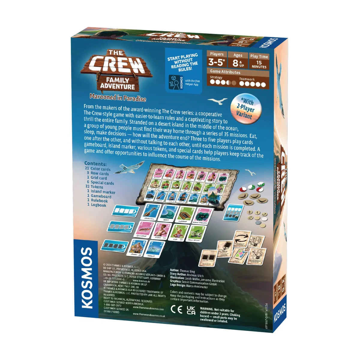 Back of The Crew Family Adventure Marooned in Paradise box showing contents and game overview