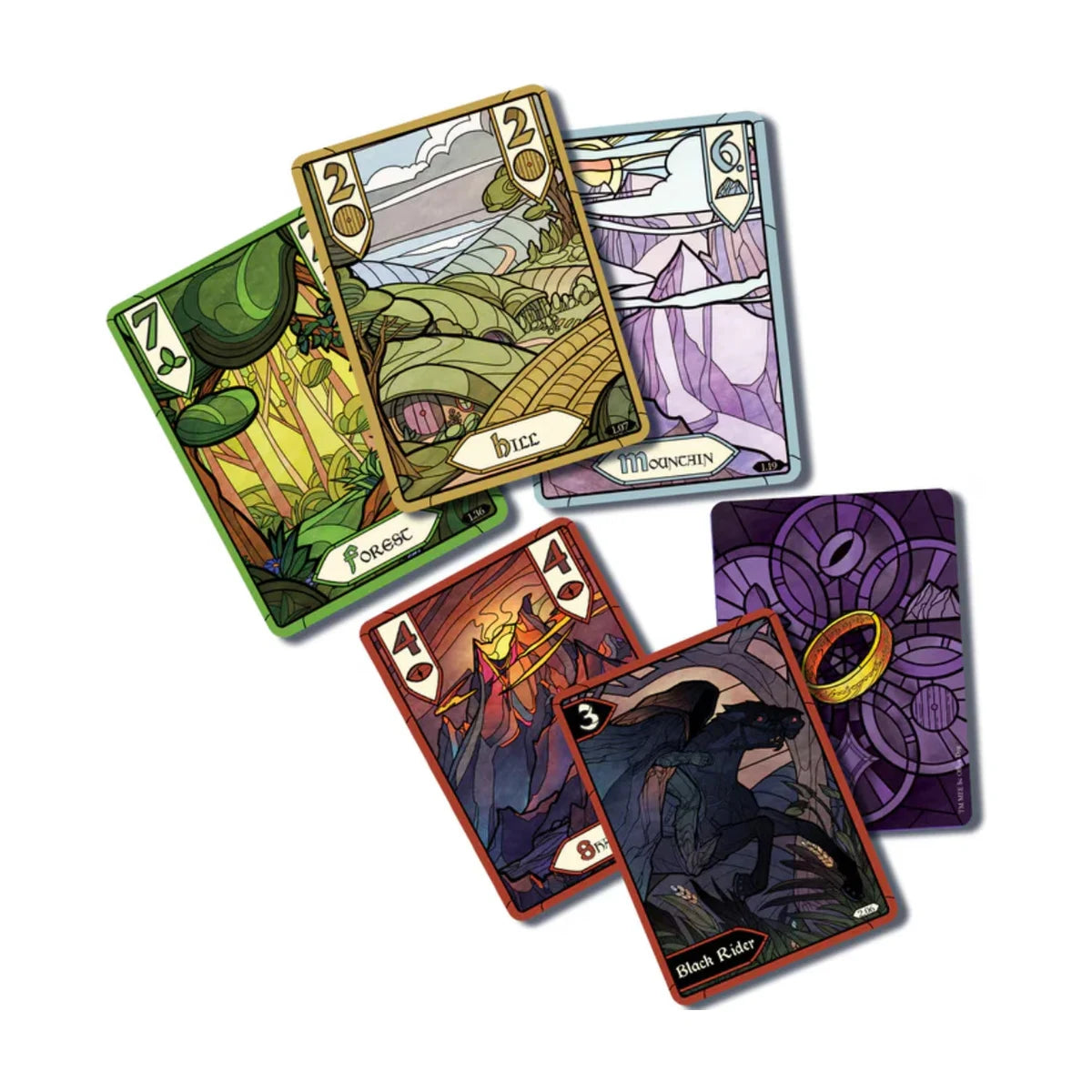 Character and chapter cards from The Fellowship of the Ring cooperative trick-taking card game