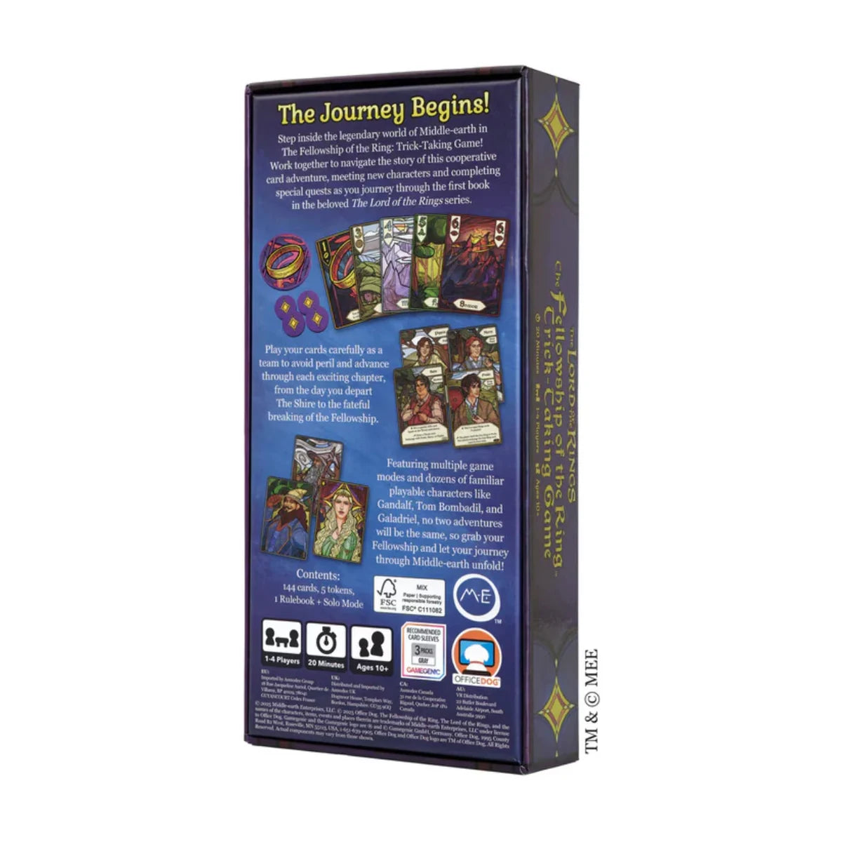 Back of The Fellowship of the Ring trick-taking card game box showing gameplay details