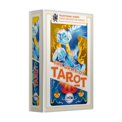 The Game of Tarot traditional French card game box front by IELLO with colourful illustrated artwork