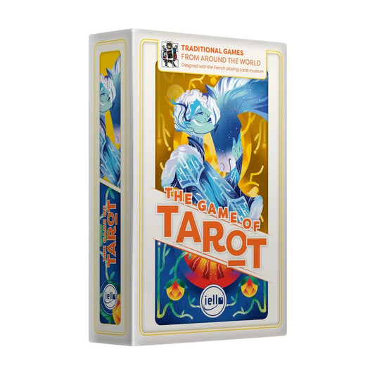 The Game of Tarot traditional French card game box front by IELLO with colourful illustrated artwork