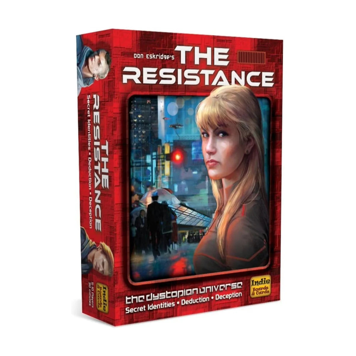 The Resistance social deduction card game box angled view