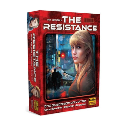 The Resistance social deduction card game box angled view