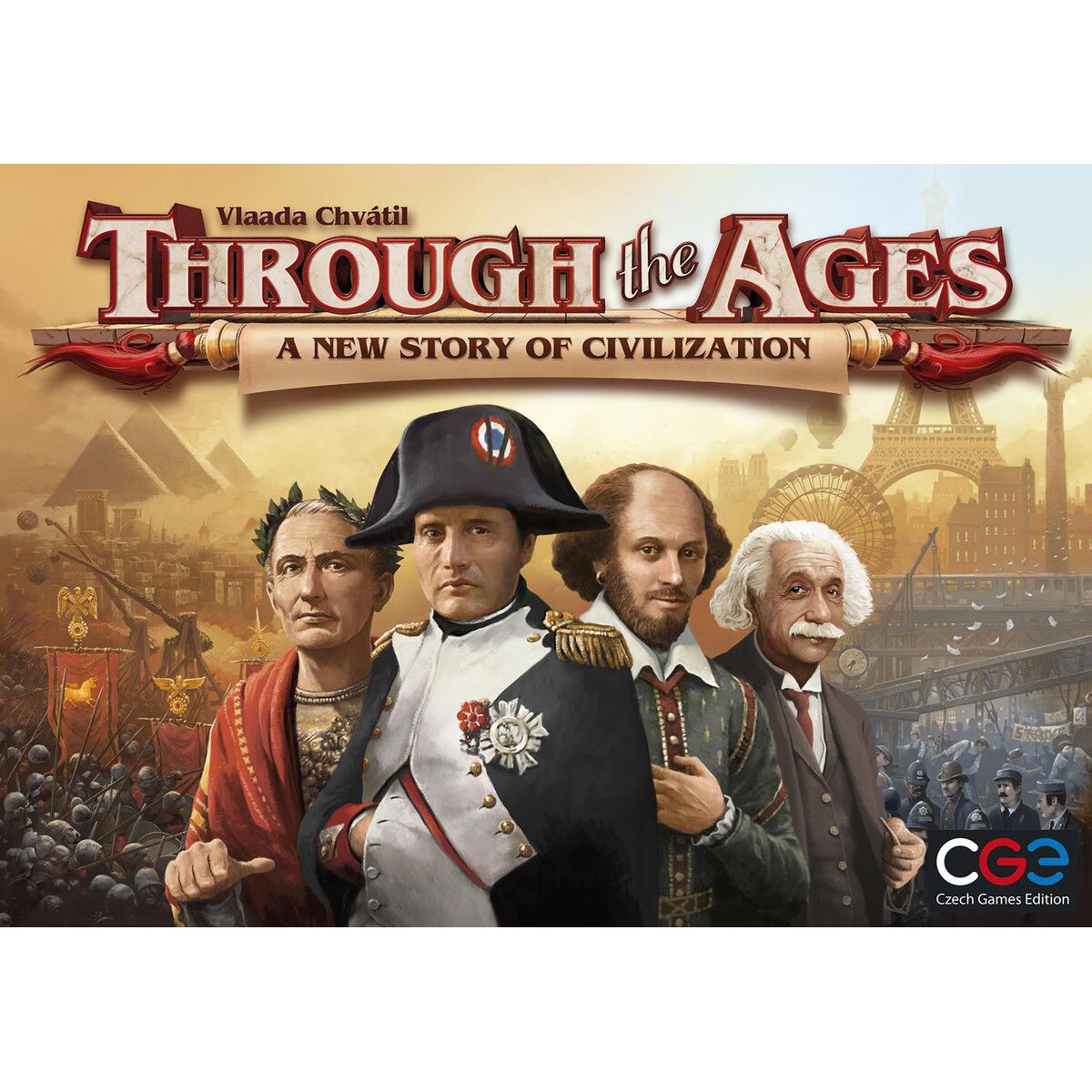 Through the Ages A New Story of Civilization cover artwork with historical leaders and CGE logo