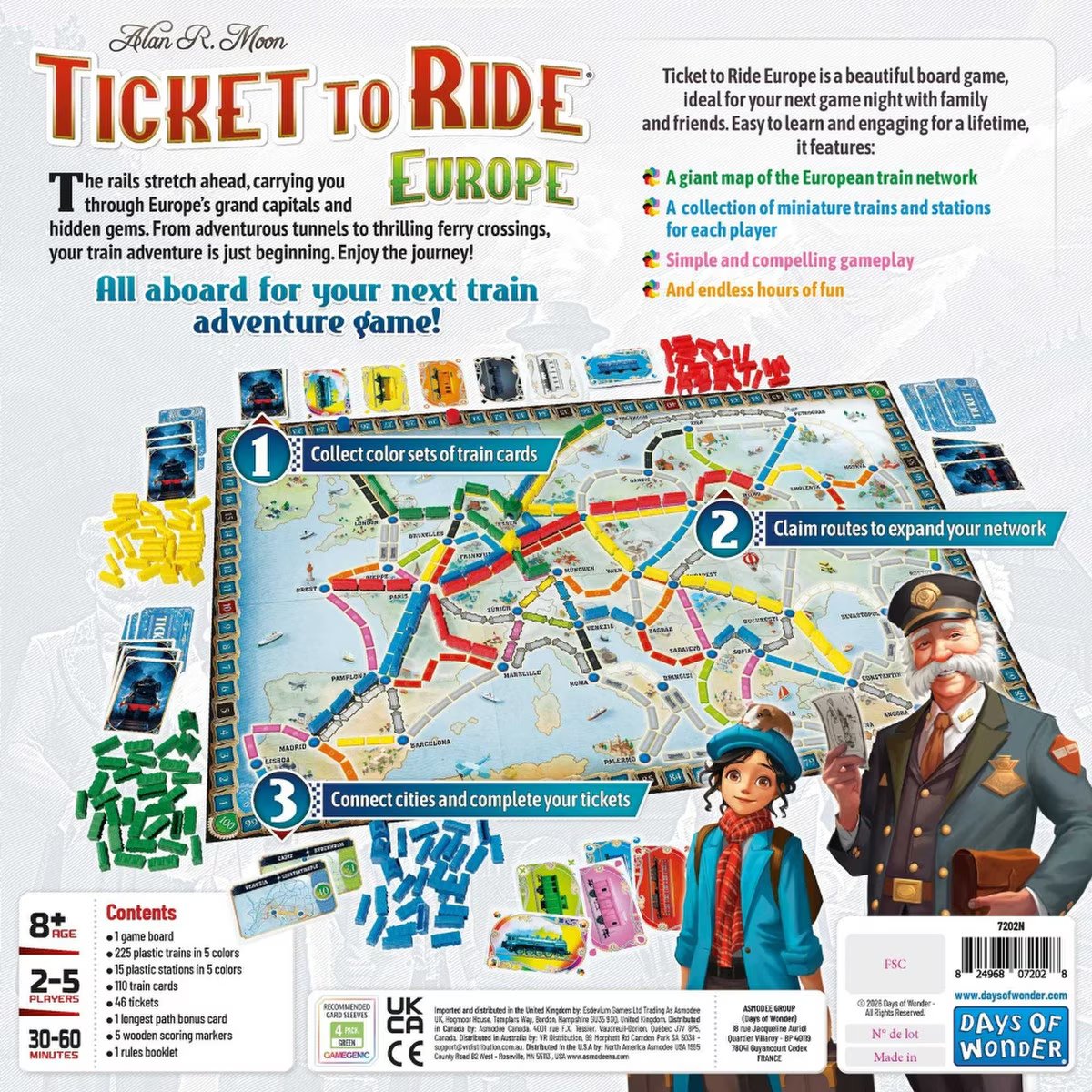 Ticket to Ride Europe 2026 Refresh gameplay overview showing the Europe map, train pieces and route building