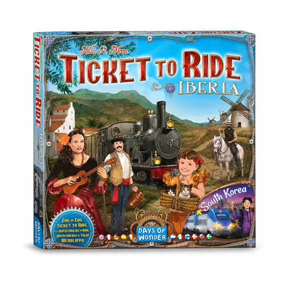 Ticket to Ride Iberia and South Korea board game expansion box by Days of Wonder