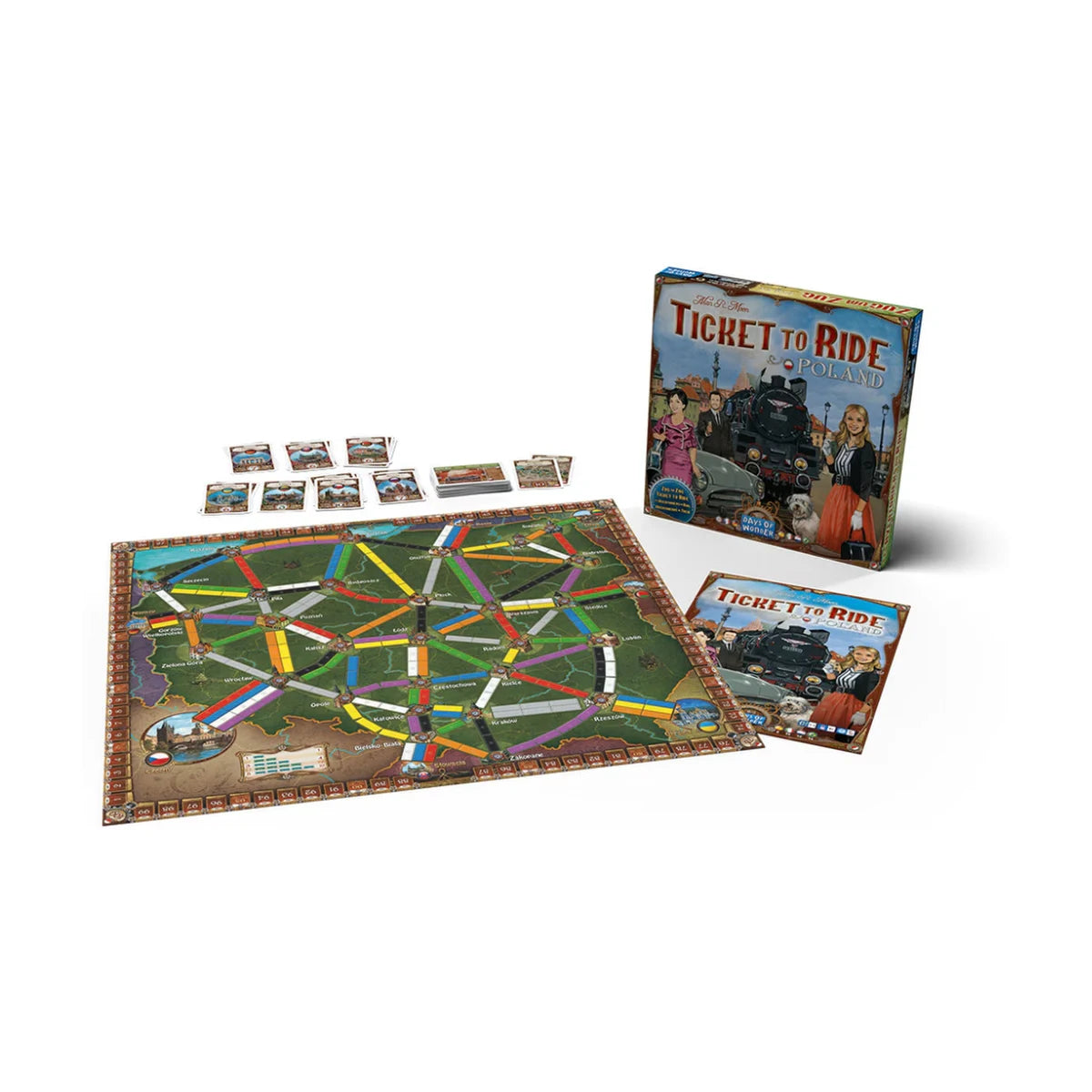 Ticket to Ride Poland expansion with map Destination Ticket cards Country cards and game box