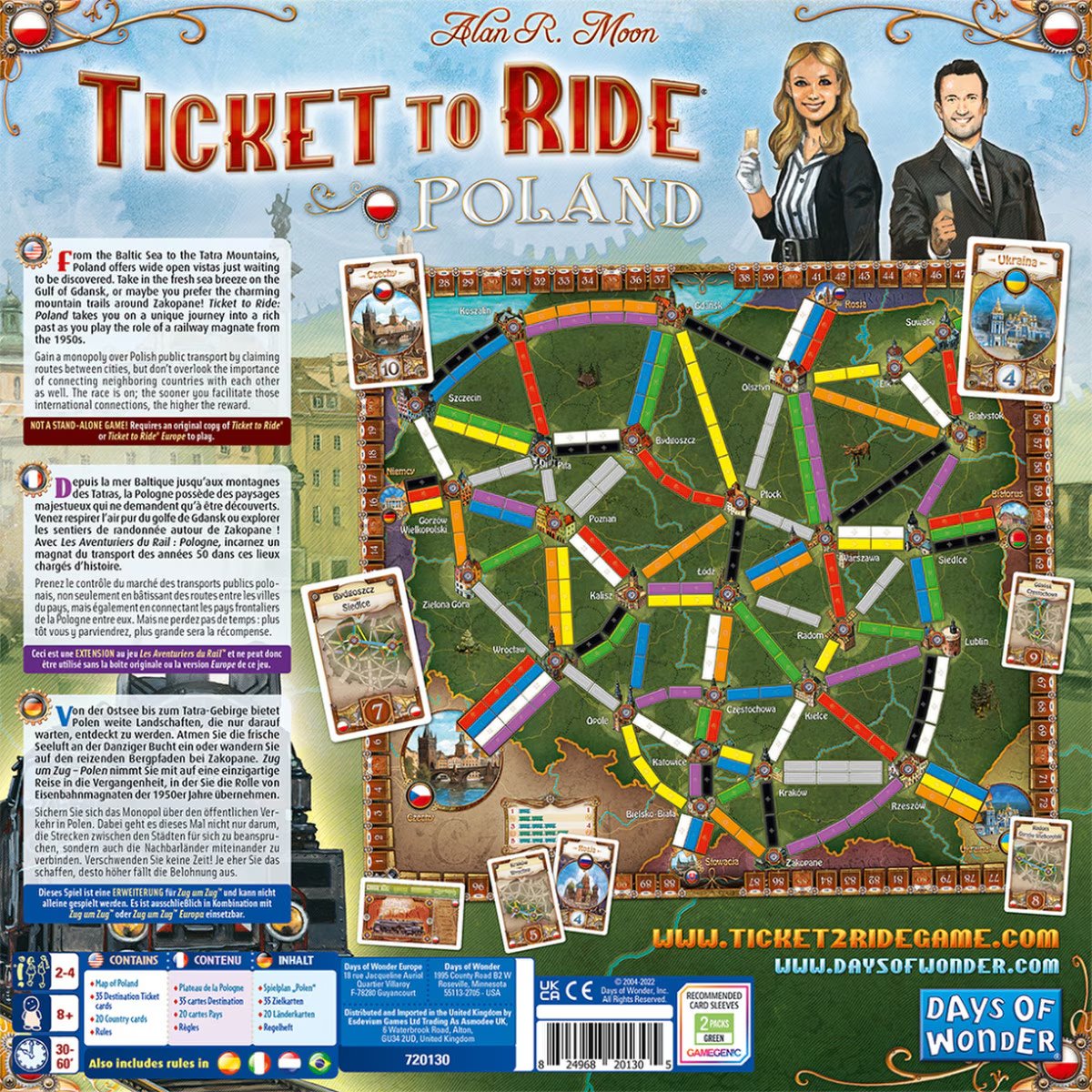 Ticket to Ride Poland expansion map showing Polish railway routes and neighbouring countries
